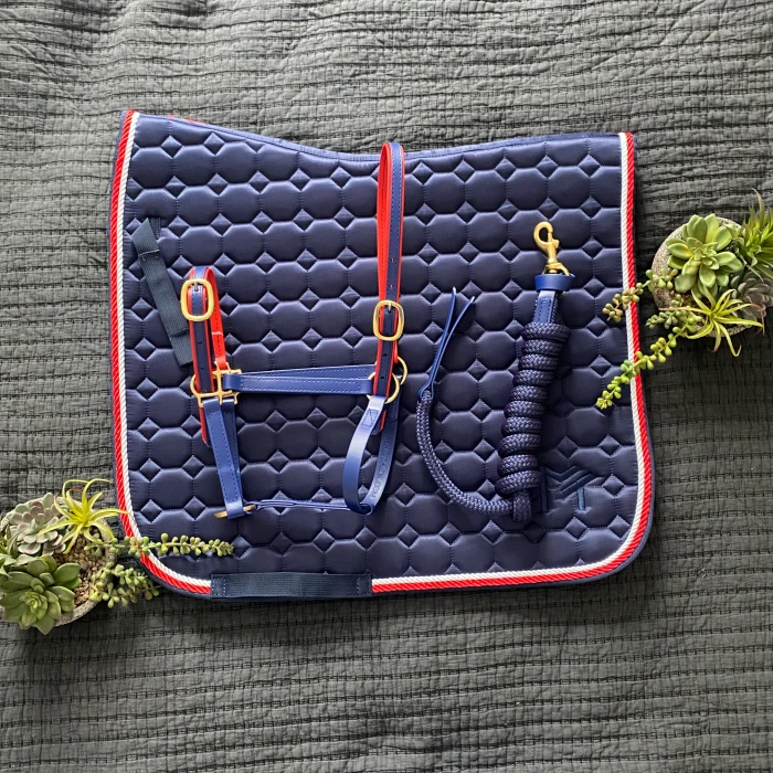 FULL - Navy/Red/White Dressage Saddle Pad, Halter/Lead product image