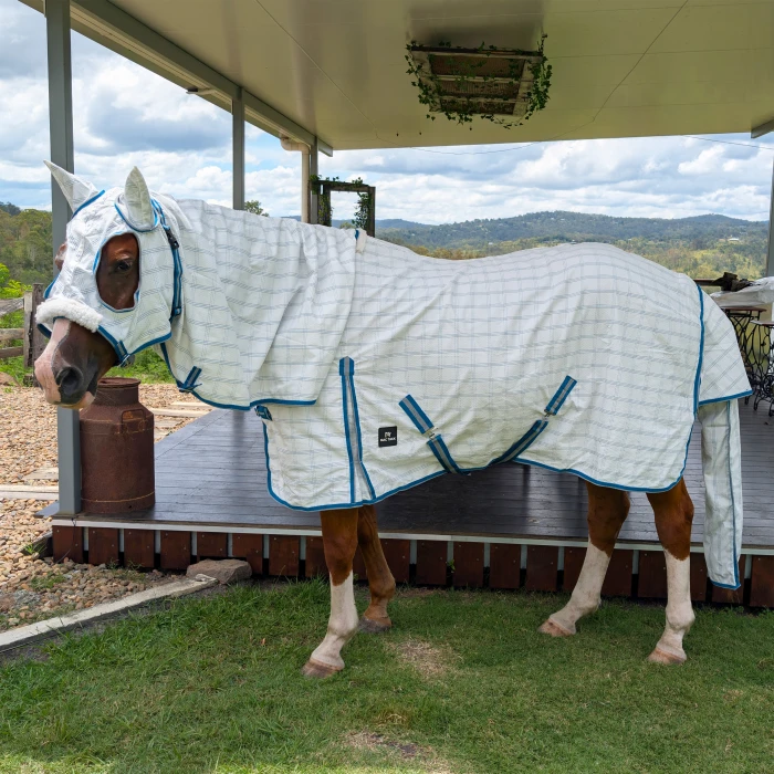 Ripstop Hooded Horse Rug - Teal & Grey product image