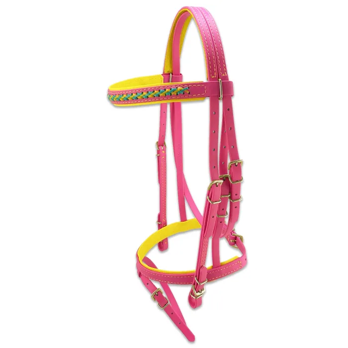 BioThane Hanoverian Bridle - Pink/Yellow COB