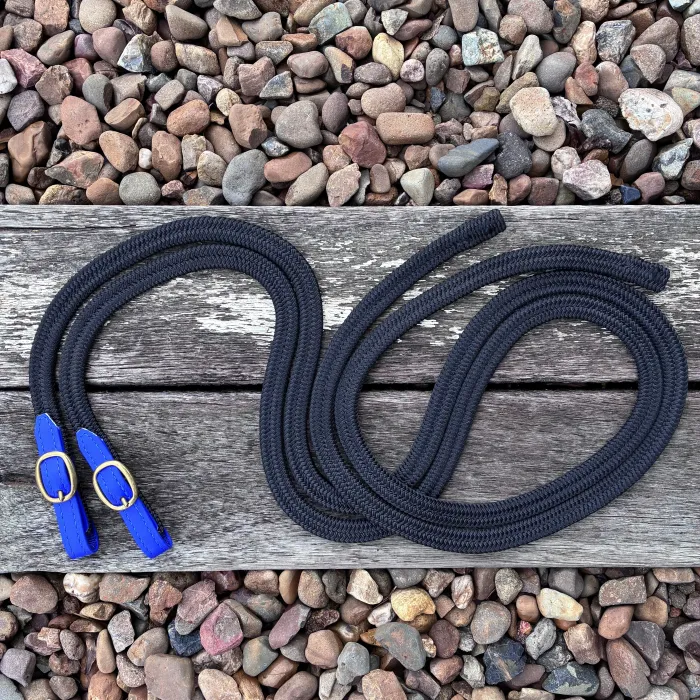 Polyester Split Reins - Black & Blue