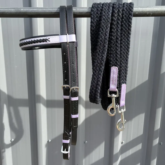 PVC Bridle and Cotton Reins - Black & Lavender Shimmer